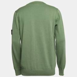 Pre Owned Stone Island Green Cotton Compass Patch Crew Neck Jumper L