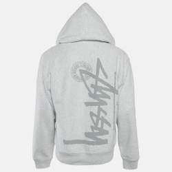 مملوكة مسبقًا جاكيت بغطاء رأس بسحاب قطن رمادي بطبعة من ستوسي مقاس متوسط (ميديم)