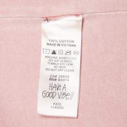 Pre Owned Stussy Pink Logo Print Cotton Crew Neck T-Shirt M