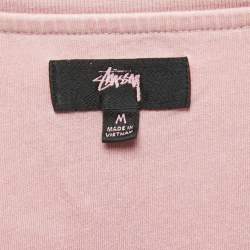 Pre Owned Stussy Pink Logo Print Cotton Crew Neck T-Shirt M