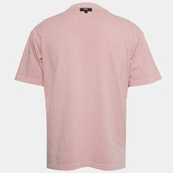 Pre Owned Stussy Pink Logo Print Cotton Crew Neck T-Shirt M