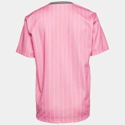 Supreme Pink Pinstripe Jersey Logo Applique Baseball T-Shirt L