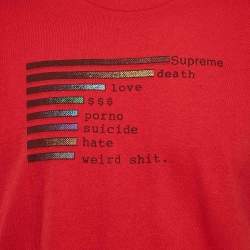 Supreme Red Printed Cotton Crew Neck T-Shirt M