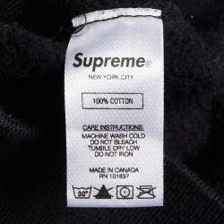 Pre Owned Supreme Black Logo Embroidered Cotton Hoodie M
