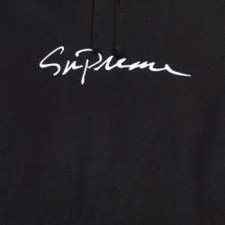 Pre Owned Supreme Black Logo Embroidered Cotton Hoodie M