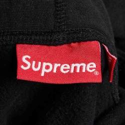 Pre Owned Supreme Black Logo Embroidered Cotton Hoodie M