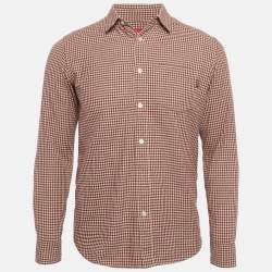 Pre Owned Supreme Purple/Beige Houndstooth Cotton Shirt S