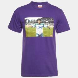 Pre Owned Supreme Purple Printed Cotton Crewneck Maradona T-Shirt S