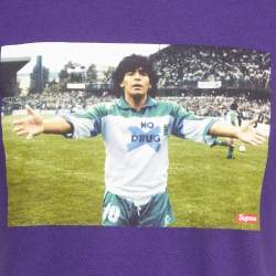 Pre Owned Supreme Purple Printed Cotton Crewneck Maradona T-Shirt S