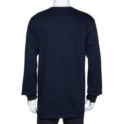 Pre Owned Supreme Navy Blue Cotton Ripple Long Sleeve T Shirt L 