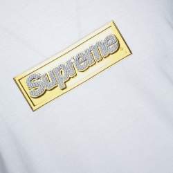 Pre Owned Supreme White Cotton Crystal Logo Print Crew Neck T Shirt L 
