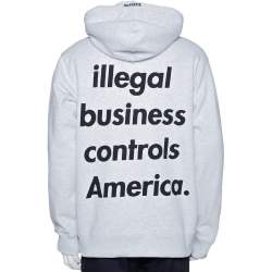 Pre Owned Supreme Light Grey Illegal Business Print Cotton Hoodie L
