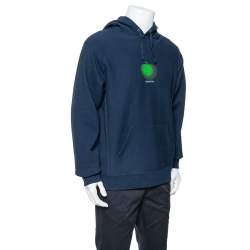 Pre Owned Supreme Midnight Blue Apple Logo Print Cotton Hoodie M