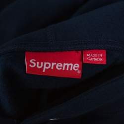 Pre Owned Supreme Midnight Blue Apple Logo Print Cotton Hoodie M