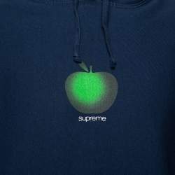 Pre Owned Supreme Midnight Blue Apple Logo Print Cotton Hoodie M