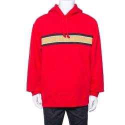 Supreme Red Cotton Stripe Logo Detail Hoodie XL