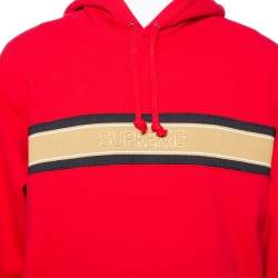 Supreme Red Cotton Stripe Logo Detail Hoodie XL