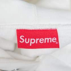 Pre Owned Supreme White Cotton Stripe Logo Detail Hoodie XL