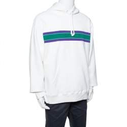 Pre Owned Supreme White Cotton Stripe Logo Detail Hoodie XL