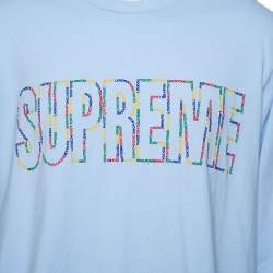 Pre Owned Supreme Light Blue Cotton Supreme City Embroidered Long Sleeve T-Shirt XL