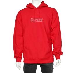 Supreme Red Cotton Knit Kaws Chalk Logo Hoodie Sweatshirt XL