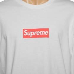 Supreme White Cotton Logo Printed Crew Neck Long Sleeve T-Shirts L