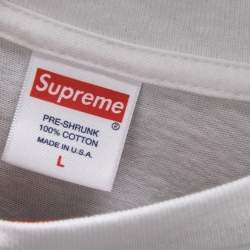 Supreme White Cotton Logo Printed Crew Neck Long Sleeve T-Shirts L