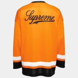 Pre Owned Supreme Automobili Lamborghini Orange Logo Embroidered Jersey V-Neck T-Shirt L