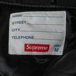 Supreme Black Wool & Leather Bone Print Varsity Jacket M
