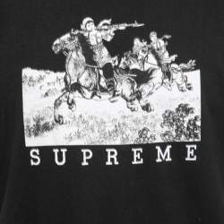 Pre Owned Supreme Black Logo Print Cotton Crew Neck Half Sleeve T-Shirt L