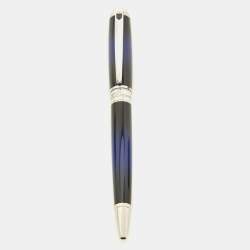 S.T. Dupont Ligne D Atelier Sunburst Blue Lacquer Silver Tone Ballpoint Pen