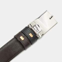 Pre Owned S.T. Dupont Black/Brown Leather Cut to Size Reversible Belt 