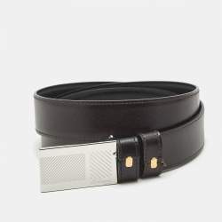 Pre Owned S.T. Dupont Black/Brown Leather Cut to Size Reversible Belt 