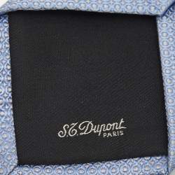Pre Owned S.T. Dupont Blue Geometric Patterned Silk Jacquard Tie