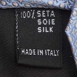 Pre Owned S.T. Dupont Blue Geometric Patterned Silk Jacquard Tie