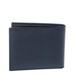 Pre Owned S.T. Dupont Navy Blue Leather Bifold Wallet