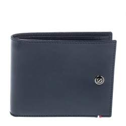 Pre Owned S.T. Dupont Navy Blue Leather Bifold Wallet