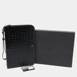 S.T.Dupont Black Embossed Leather Dandy Wristlet Pouch