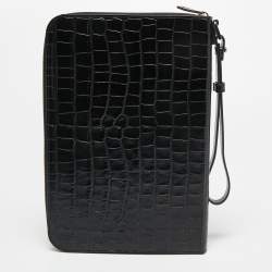 S.T.Dupont Black Embossed Leather Dandy Wristlet Pouch
