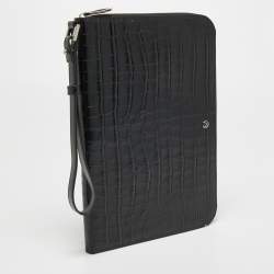 S.T.Dupont Black Embossed Leather Dandy Wristlet Pouch