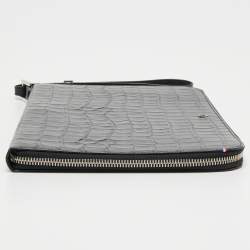S.T.Dupont Black Embossed Leather Dandy Wristlet Pouch