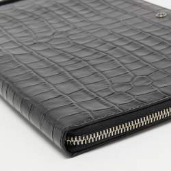 S.T.Dupont Black Embossed Leather Dandy Wristlet Pouch