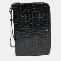 S.T.Dupont Black Embossed Leather Dandy Wristlet Pouch