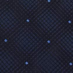 Pre Owned S.T. Dupont Navy Blue Geometric Patterned Silk Jacquard Traditional Tie