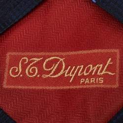 Pre Owned S.T. Dupont Navy Blue Geometric Patterned Silk Jacquard Traditional Tie