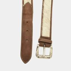 مملوكة مسبقًا S.T. Dupont Buckle Belt Brown/Off White Calfhair and Leather