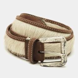 مملوكة مسبقًا S.T. Dupont Buckle Belt Brown/Off White Calfhair and Leather