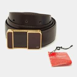 Pre Owned S.T. Dupont Cut to Size Plague Buckle Belt 90 CM Dark Brown Leather