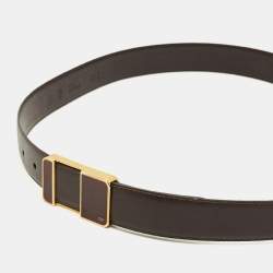 Pre Owned S.T. Dupont Cut to Size Plague Buckle Belt 90 CM Dark Brown Leather