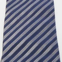 مملوكة مسبقًا S.T. Dupont Blue Diagonal Striped Silk Tie